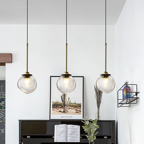 Modern Gold Sphere Hanging Light With Water Glass Shade - 1 Bulb Ceiling Lamp