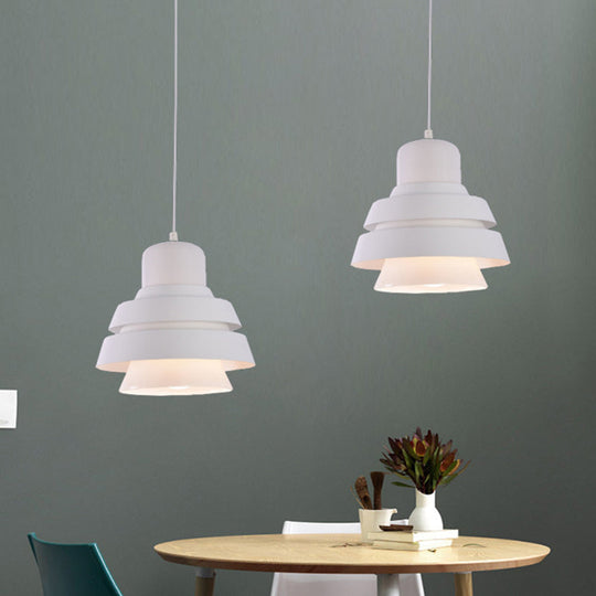 Modern White Bedroom Pendant Light With Flared Metal Shade