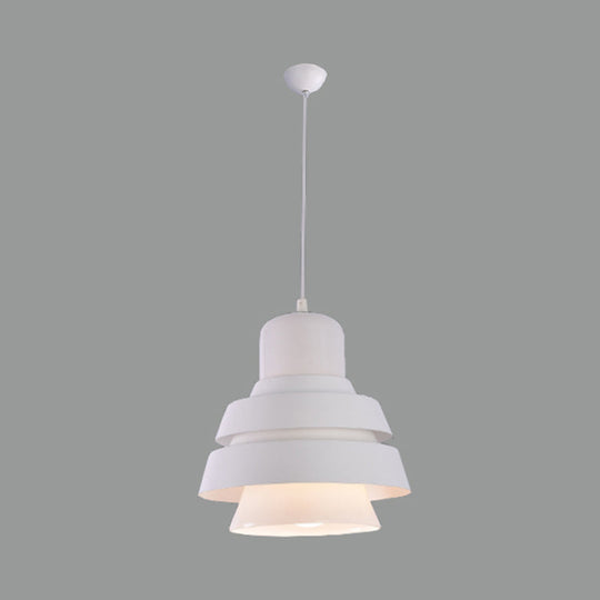 Modern White Bedroom Pendant Light With Flared Metal Shade