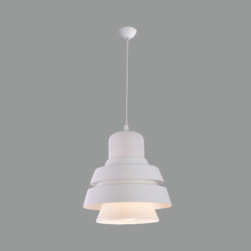 Modern White Pendant Light With Flared Metal Shade - Bedroom Lighting Fixture