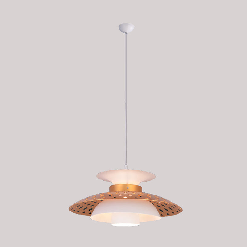 Contemporary Domed Pendant Light In White And Gold - Hanging Ceiling Lamp