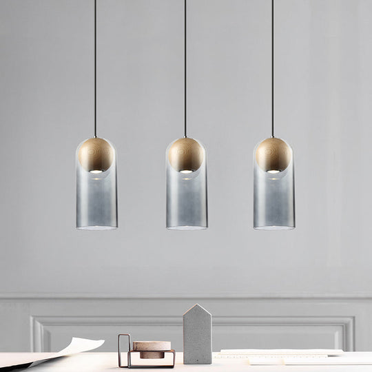 Contemporary Smoke Gray Glass Cylinder Pendant Light - Single Head Ceiling Suspension Lamp