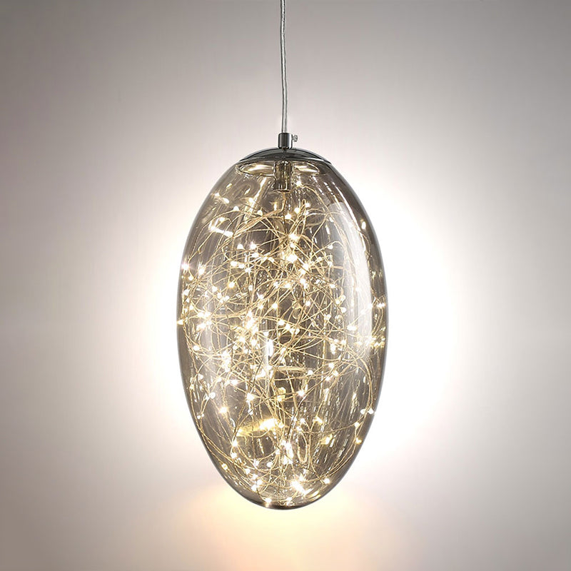Contemporary Smoke Gray/Amber Glass Led Hanging Light For Living Room