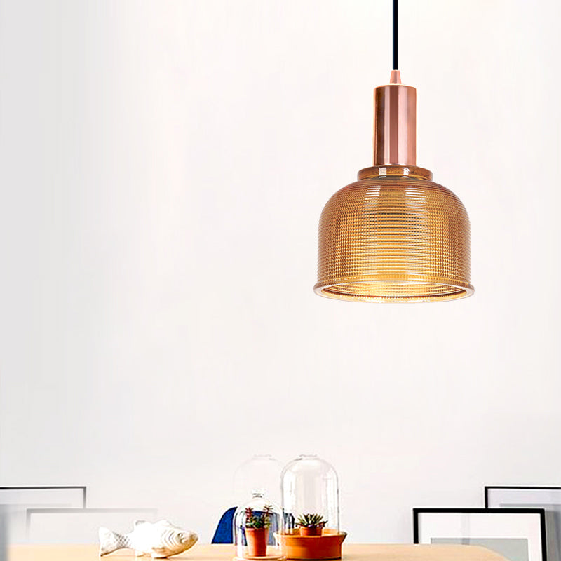 Modern Amber/Clear Glass Dome Pendant Light With 1 Bulb - Stylish Living Room Lighting Fixture
