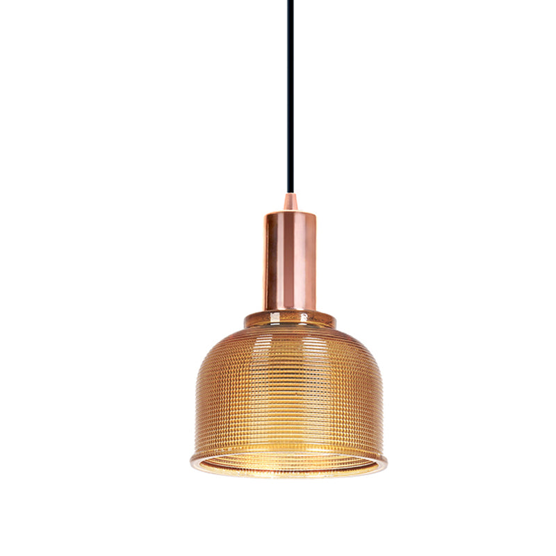 Modern Amber/Clear Glass Dome Pendant Light With 1 Bulb - Stylish Living Room Lighting Fixture