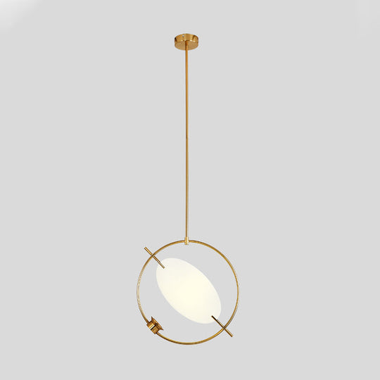 Minimalist Gold Metal Pendant Light Fixture With 1 Hanging Circle Head – Ideal For Bedroom