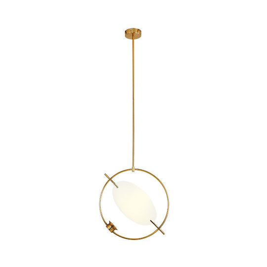 Minimalist Gold Metal Pendant Light Fixture With 1 Hanging Circle Head – Ideal For Bedroom
