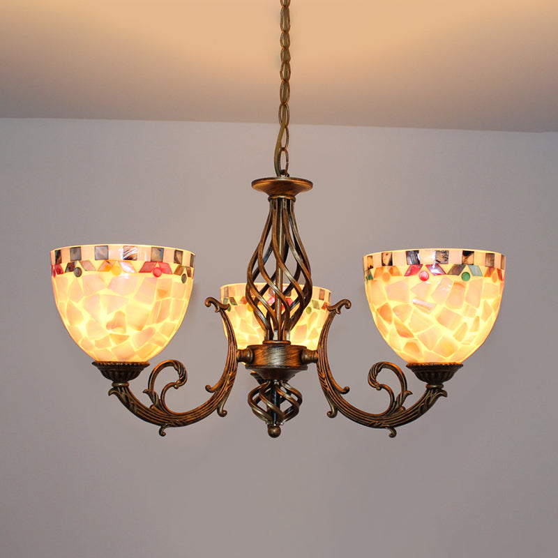 Tiffany-Style Shell Domed Ceiling Chandelier With Adjustable Beige Suspension - 5/9/11 Lights For