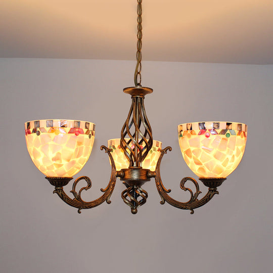 Tiffany-Style Shell Domed Ceiling Chandelier With Adjustable Beige Suspension - 5/9/11 Lights For