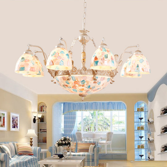 Baroque Style Shell Mosaic Chandelier With 5/9/11 White Lights - Perfect For Kitchen Pendant
