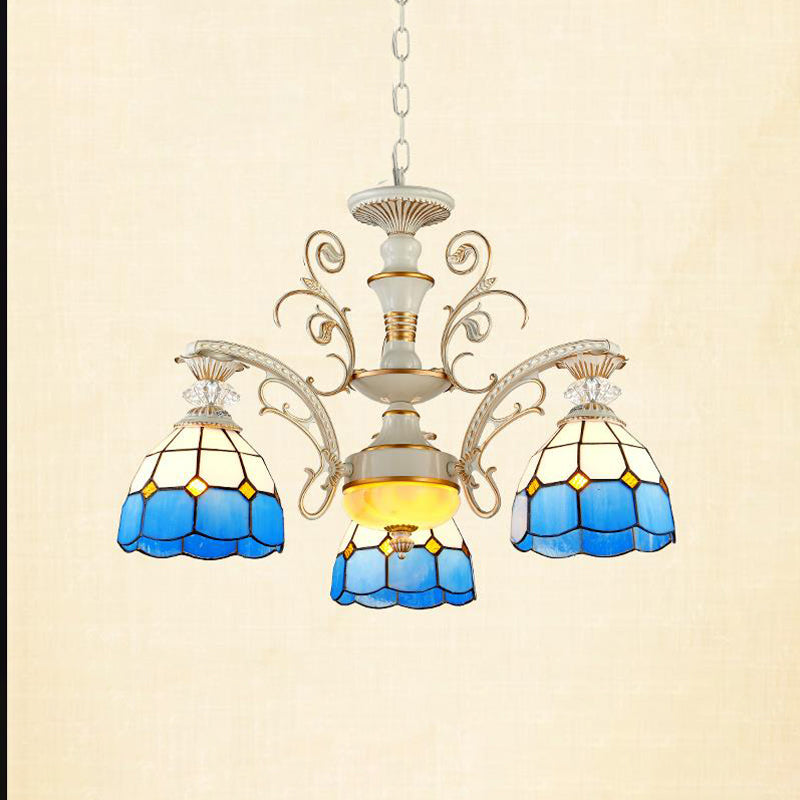 Tiffany Stained Glass Blue Chandelier Pendant Light with Grid Pattern 5/9/11 Lights 3 / Blue
