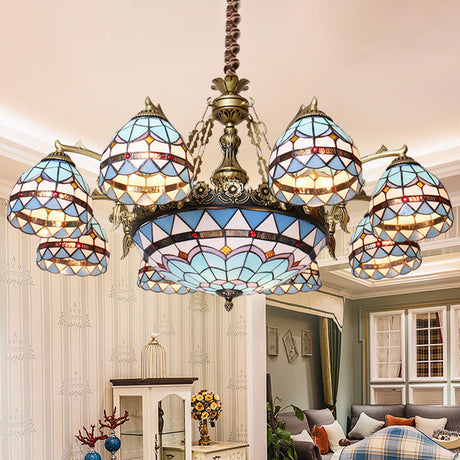 Blue Tiffany Cut Glass Chandelier Pendant - 5/9/11 Lights Suspension Fixture