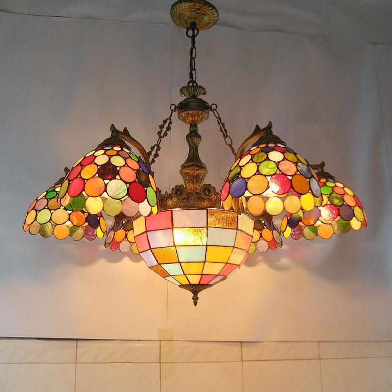 Mediterranean Cut Glass Chandelier With 7 Lights For Living Room Ceiling Multi-Color / Bell