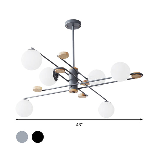 Modern 6-Head Black/Grey Chandelier Lighting Fixture For Living Room With Milky Glass