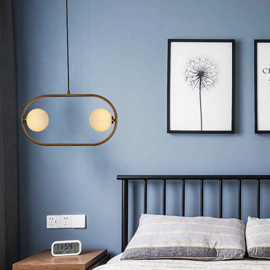 Gold Frosted Glass Globe Chandelier: Modern Hanging Led Pendant Light With 2 Bulbs For Bedroom