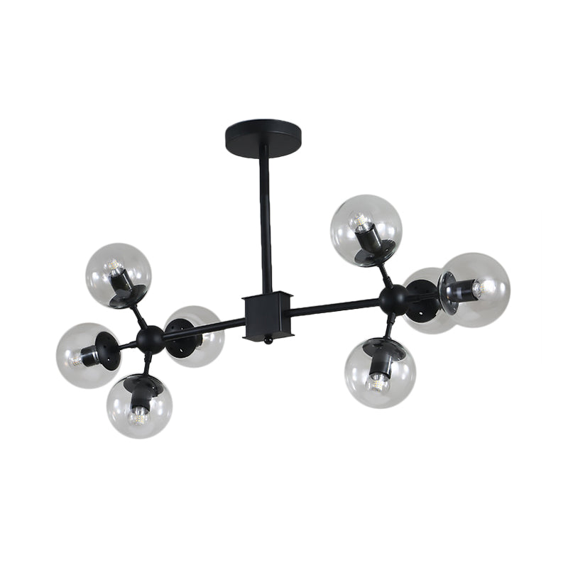 Modern Black Sphere Chandelier With Clear Glass Shades - 8/12 Head Ceiling Pendant Light Fixture
