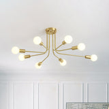 Brass Metal Starburst Semi Flush Mount Ceiling Light Fixture With 7 Bulbs - Modern & Stylish