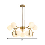 Modern Gold Round Chandelier With Frosted Opal Glass - 10 Head Pendant Light Fixture