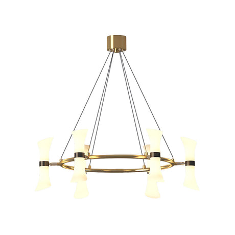 Modern 6-Head Gold Chandelier With Frosted Glass Shade - Stylish Flared Ceiling Suspension Lamp