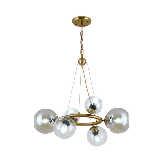 Contemporary Gold Pendant Chandelier - Clear Glass 6/9 Heads