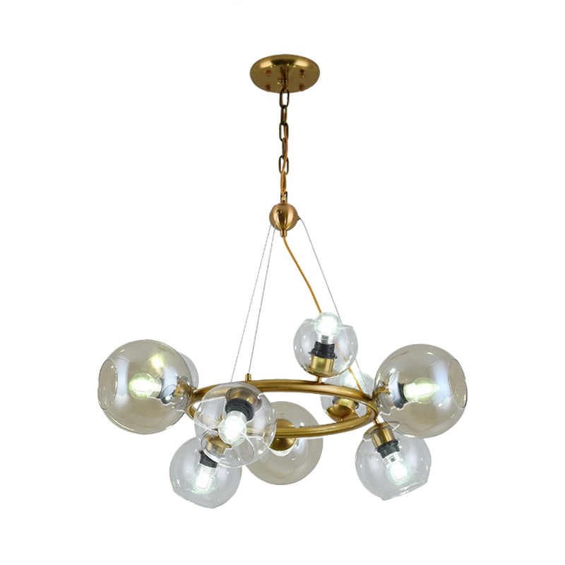 Contemporary Gold Pendant Chandelier - Clear Glass 6/9 Heads