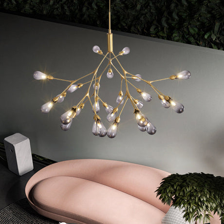 Smoke Gray Glass Teardrop Chandelier - Contemporary 27-Head Pendant Light For Living Room Ceiling