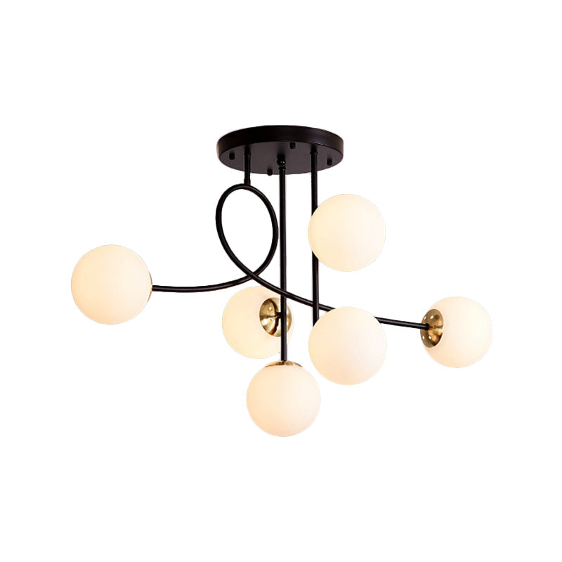 Modern Metal Armed Ceiling Chandelier - 6 Bulb Hanging Light Fixture With Black/Gold Finish And