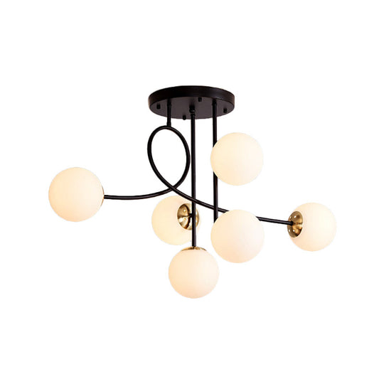 Modern Metal Armed Ceiling Chandelier - 6 Bulb Hanging Light Fixture With Black/Gold Finish And