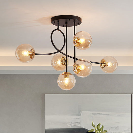 Modern Metal Armed Ceiling Chandelier - 6 Bulb Hanging Light Fixture With Black/Gold Finish And