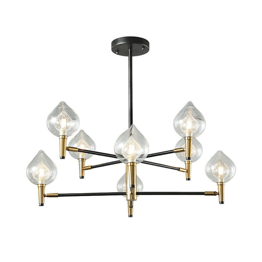 Modern Clear Glass Teardrop Chandelier – 6/8 Heads Black & Gold Hanging Ceiling Light