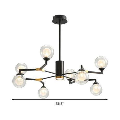 Modern Clear Glass Sphere Chandelier With 8/10 Black Pendant Lighting Heads
