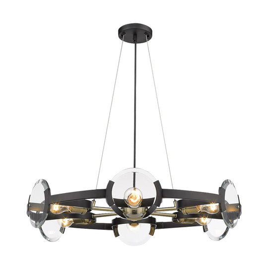 Contemporary Black Metal Circular Hanging Chandelier With 6 Suspended Heads - Stylish Lighting
