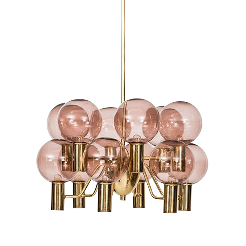 Modern Pink Glass Ceiling Chandelier - 12 Heads Dining Room Pendant Light