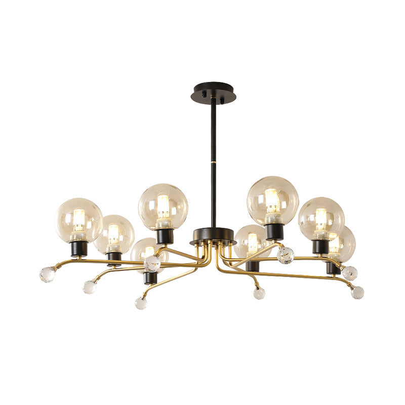 Contemporary Round Cognac Glass Chandelier - 8-Bulb Suspension Lamp For Living Room Ceiling