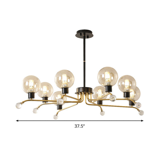 Contemporary Round Cognac Glass Chandelier - 8-Bulb Suspension Lamp For Living Room Ceiling