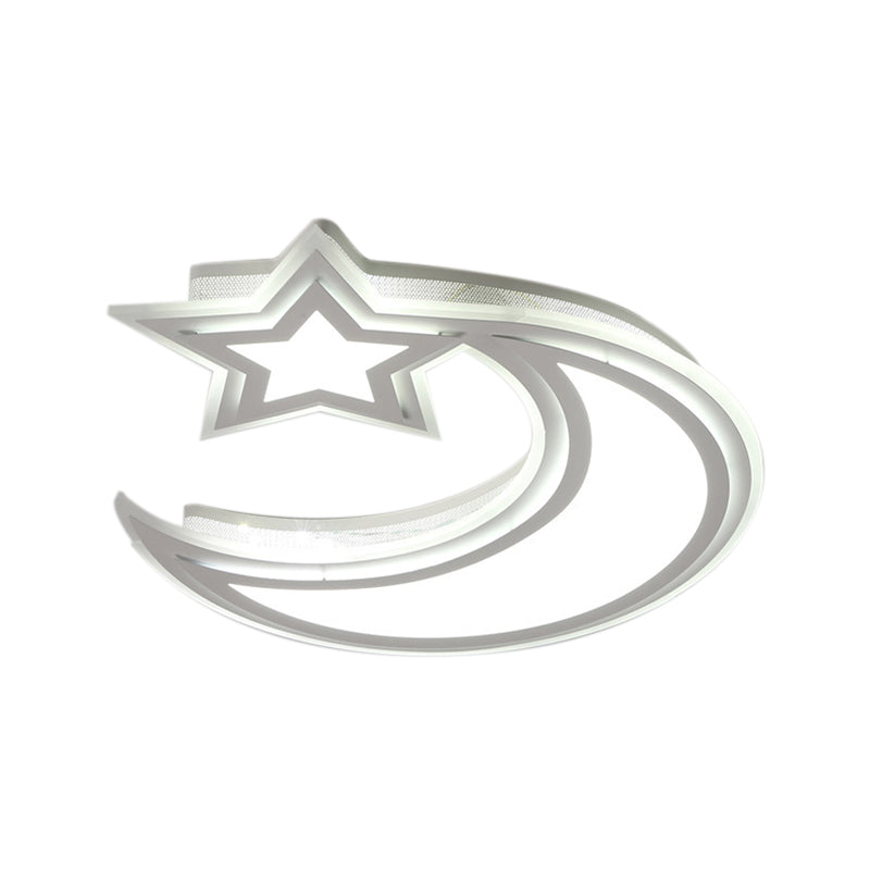 Kids’ Cartoon Acrylic Led Flush Ceiling Light - Crescent And Star Design For Bedroom