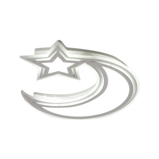 Kids’ Cartoon Acrylic Led Flush Ceiling Light - Crescent And Star Design For Bedroom