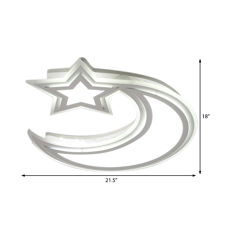 Kids’ Cartoon Acrylic Led Flush Ceiling Light - Crescent And Star Design For Bedroom