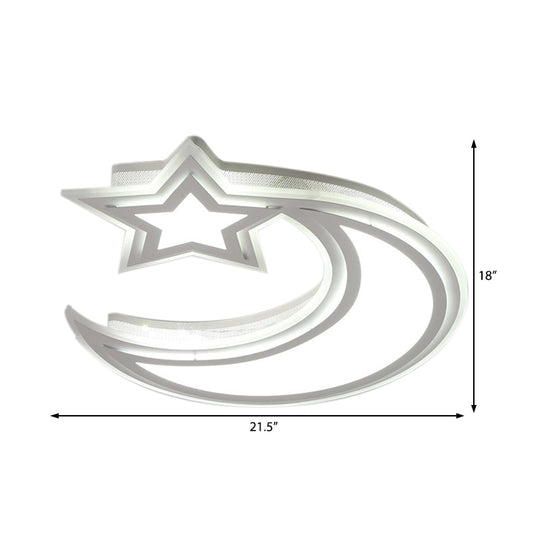 Kids’ Cartoon Acrylic Led Flush Ceiling Light - Crescent And Star Design For Bedroom