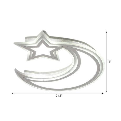 Kids Cartoon Acrylic Led Flush Ceiling Light - Crescent And Star Design For Bedroom