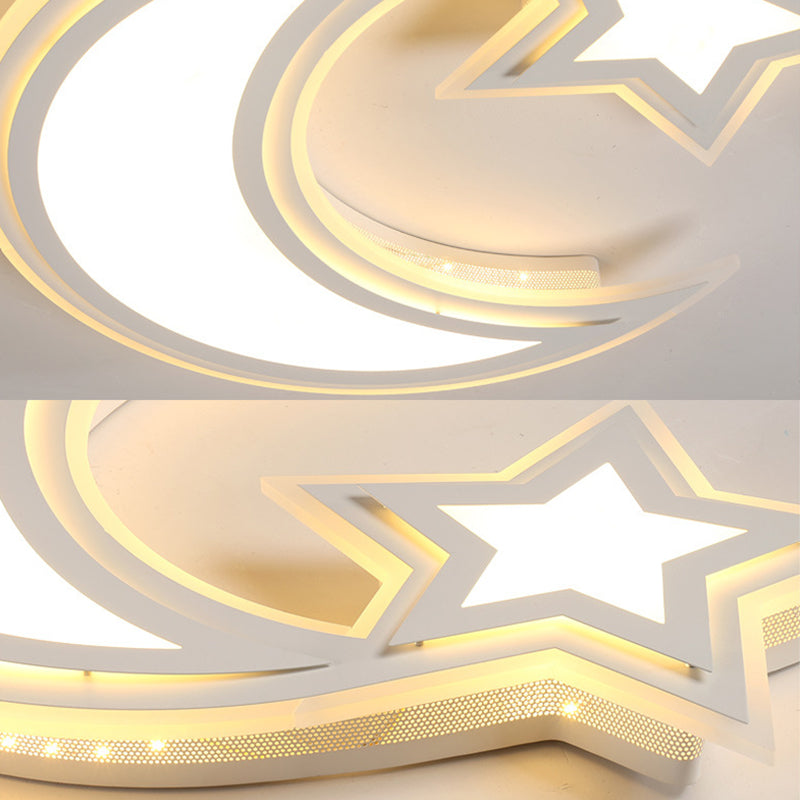 Kids Cartoon Acrylic Led Flush Ceiling Light - Crescent And Star Design For Bedroom