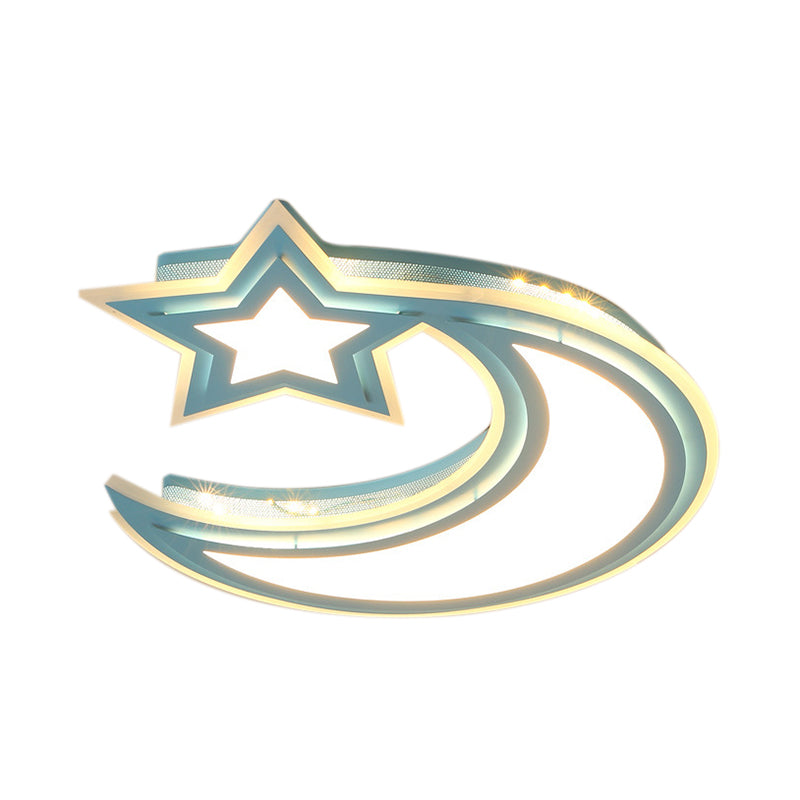 Kids’ Cartoon Acrylic Led Flush Ceiling Light - Crescent And Star Design For Bedroom