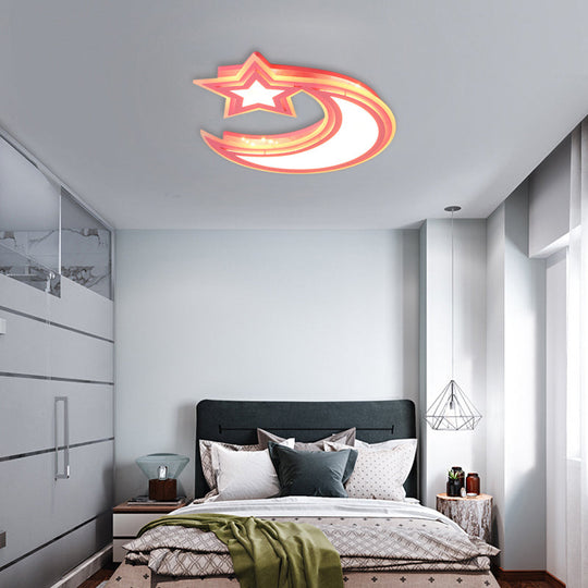 Kids’ Cartoon Acrylic Led Flush Ceiling Light - Crescent And Star Design For Bedroom