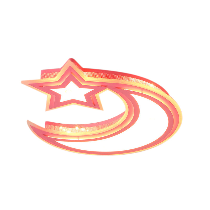 Kids Cartoon Acrylic Led Flush Ceiling Light - Crescent And Star Design For Bedroom