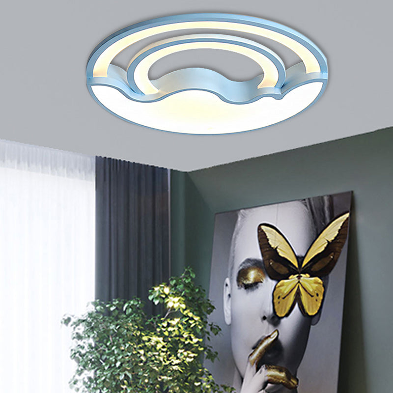 Macaron Led Ceiling Lamp - Modern Flush Mount Light For Childs Bedroom Blue / Warm