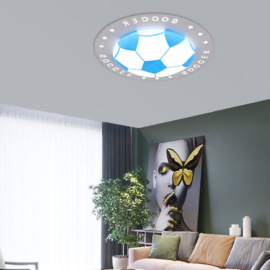 Football Flush Mount Led Ceiling Light For Kids Bedroom: Metal & Acrylic Sport Style