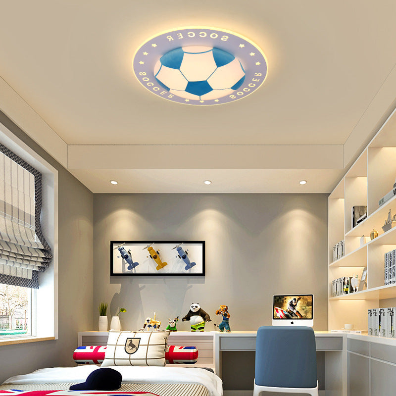 Football Flush Mount Led Ceiling Light For Kids Bedroom: Metal & Acrylic Sport Style