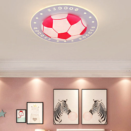 Football Flush Mount Led Ceiling Light For Kids Bedroom: Metal & Acrylic Sport Style Pink / 16.5