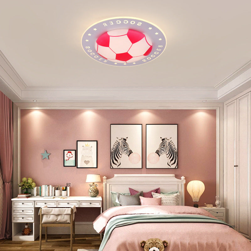 Football Flush Mount Led Ceiling Light For Kids Bedroom: Metal & Acrylic Sport Style