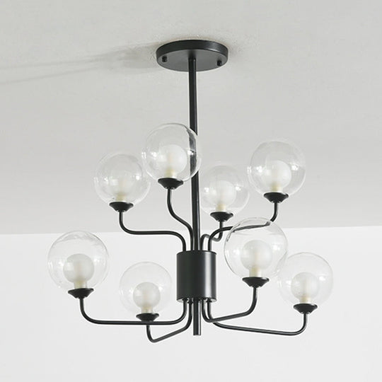 Sleek Spherical Bedroom Semi Flush Lighting: Clear Glass 8 Lights In Black/Gold